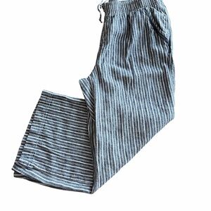 Briggs Womens Linen Blend Blue and White Striped Wide Leg Ankle Pants Size XL
